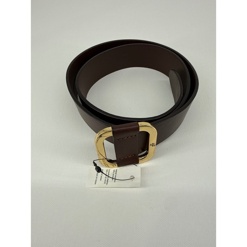 Lauren Ralph Lauren Womens Brown Leather Belt Gold Square Buckle RLL Small 60600